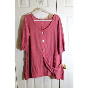 Cottonways Pink Crinkle Cotton Lagenlook Tunic Top sz 1